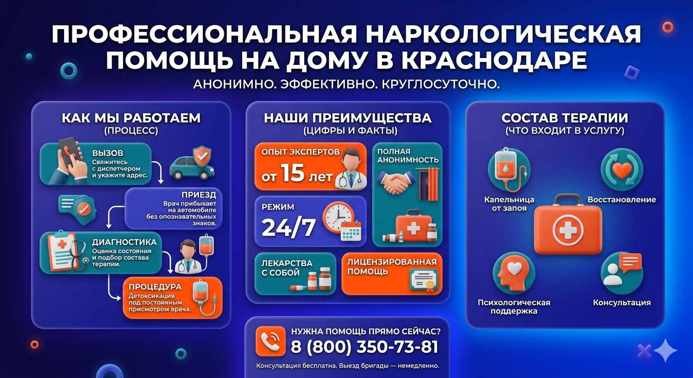 Инфографика о принципах лечения алкоголизма на дому в Мелитополе: этапы вызова нарколога, преимущества анонимной детоксикации и состав медицинской помощи.
